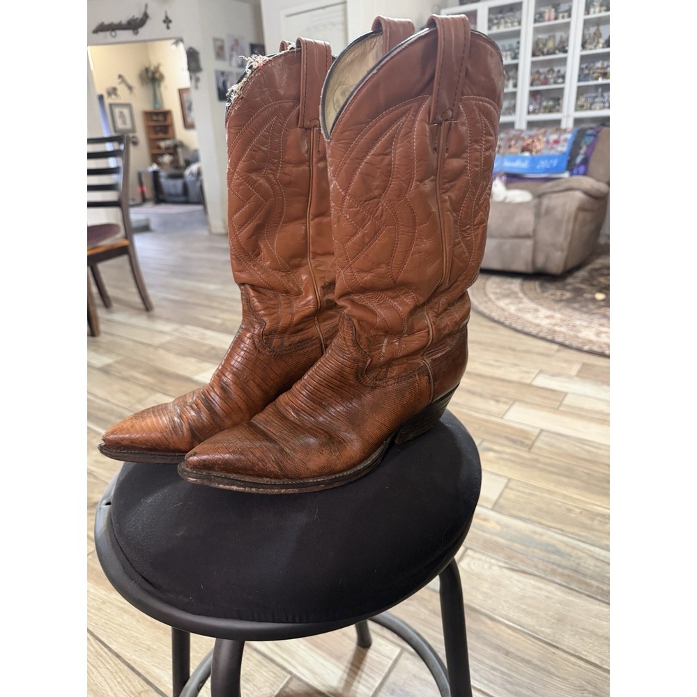 Vintage‎ Tony Lama Leather Cowboy Boots Brown Men's 7.5 - Picture 7 of 8